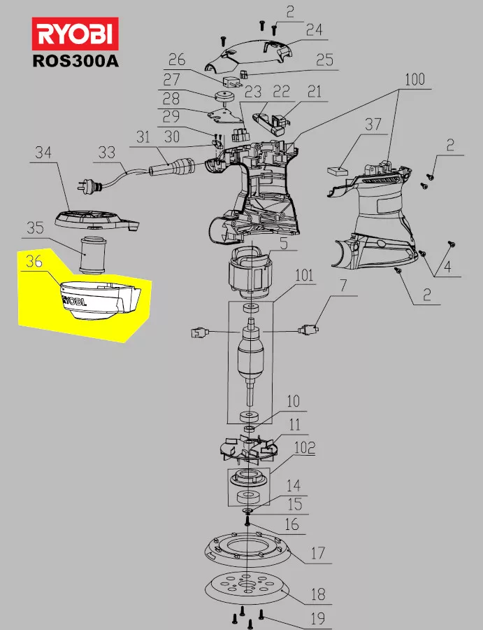 bac poussière partie inférieure réf. 5131030659 Ryobi